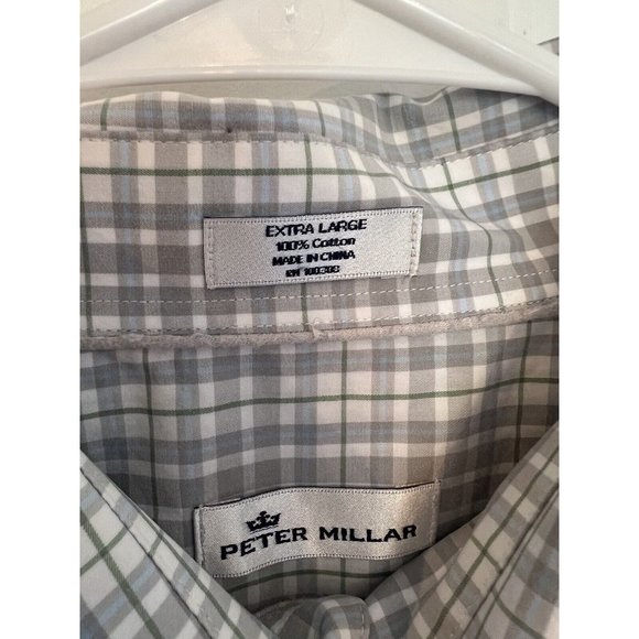 Men’s Peter Millar Gray Blue Check Shirt Plaid Button Down Shirt Size XL - Picture 4 of 11